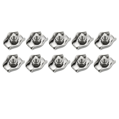Harfington Uxcell 10Pcs 304 Stainless Steel Single Wire Rope Clip Cable Clamp Suit for 1.5-2mm Rope