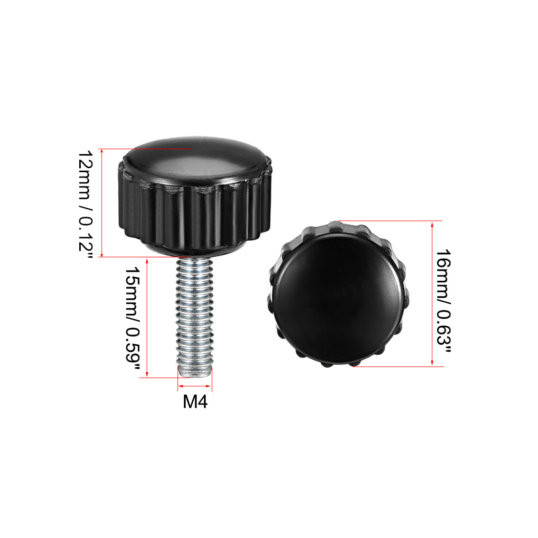 uxcell Uxcell Male Threaded Knurled Knobs Grip Thumb Screw on Mechanical Round Head 6 Pcs