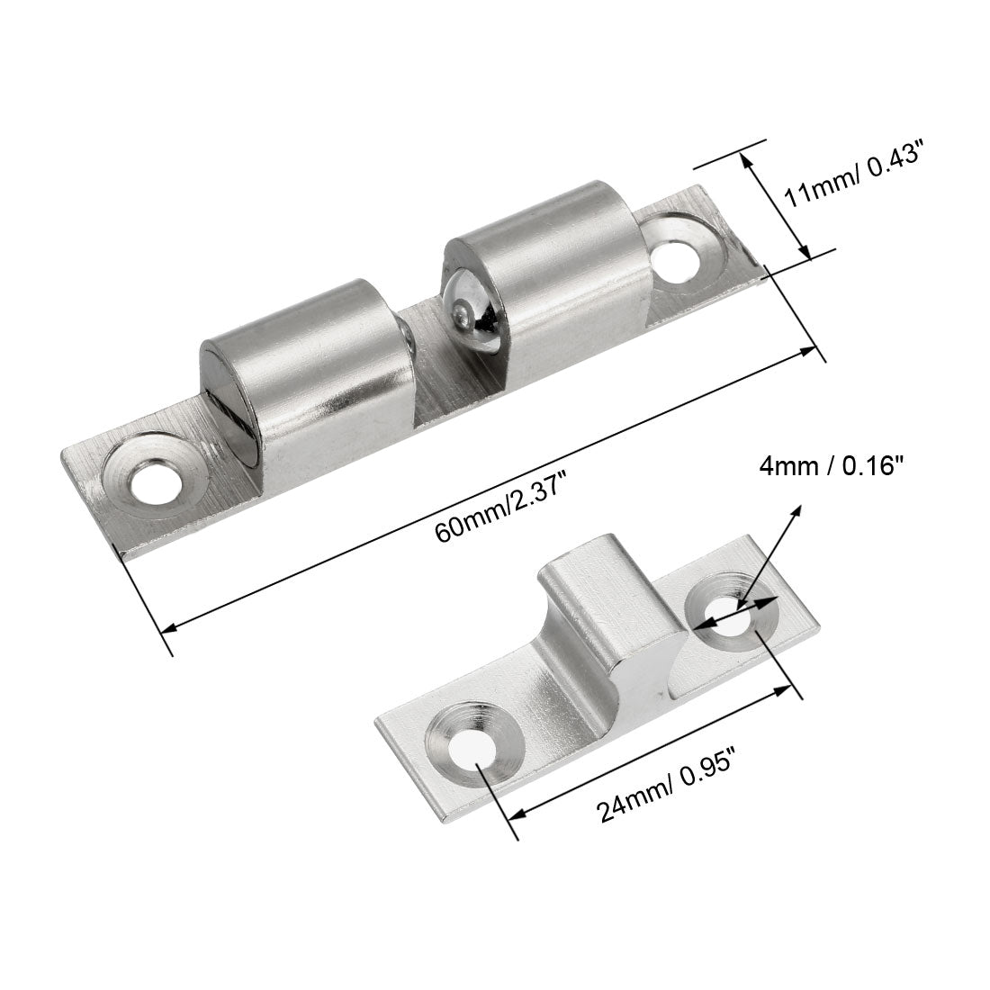 uxcell Uxcell Cabinet Door Closet Brass Double Ball Catch Tension Latch 60mmL Silver Tone
