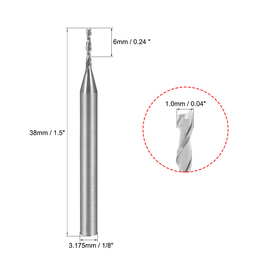 Uxcell 1/8" Shank 2-Flute Carbide End Mill - 2.0mm X 15mm For CNC Router, Acrylic, Wood, PVC