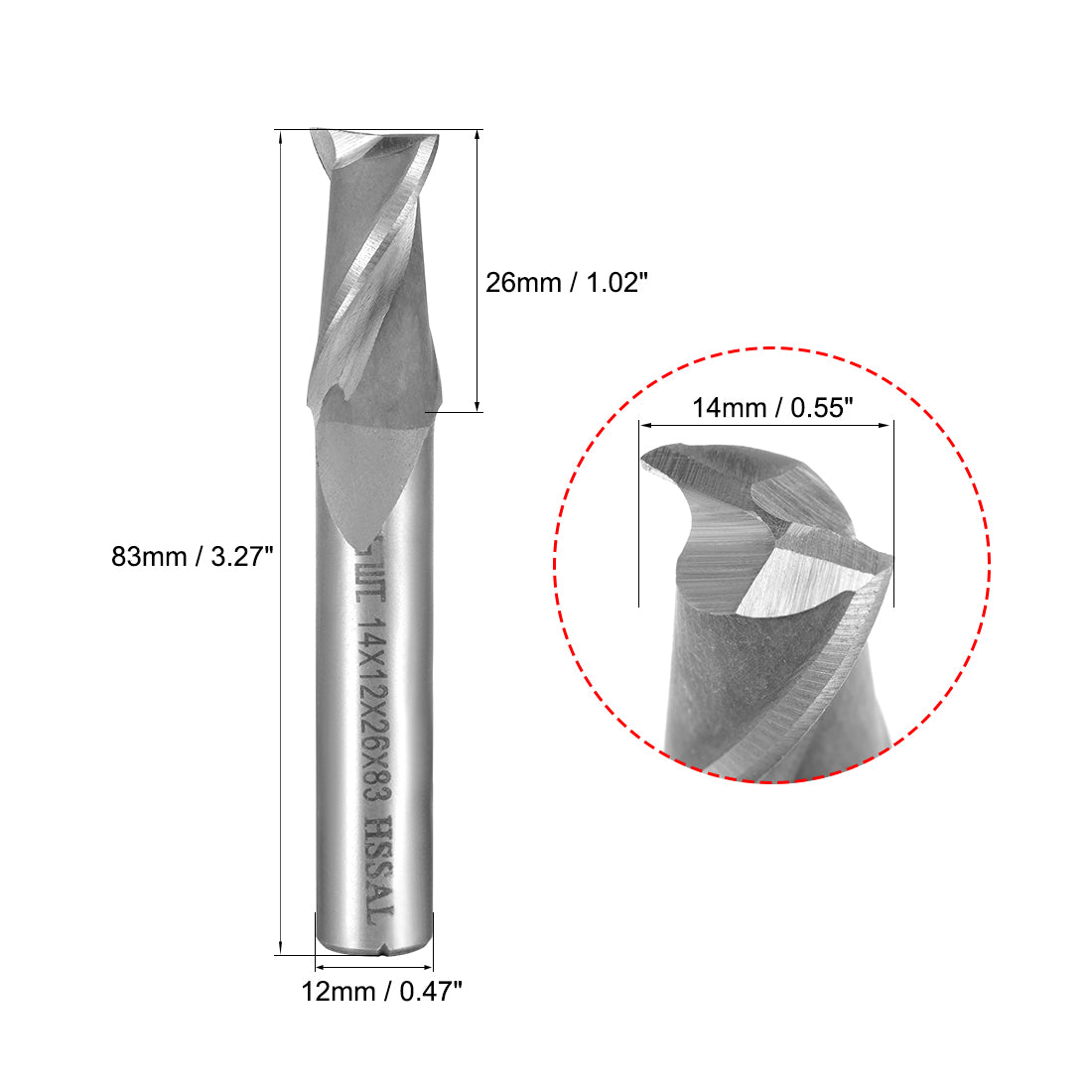 uxcell Uxcell High Speed Steel HSS-AL 2 Flute Straight End Mill Cutter CNC Router Bits, 14 x 12 x 26mm