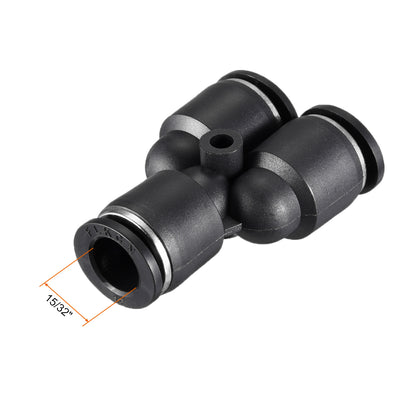 Harfington Uxcell 2pcs Push To Connect Fittings Y Type Tube Connect 12 mm or 15/32" od Push Fit Fittings Tube Fittings Push Lock Black(12mm Y tee)
