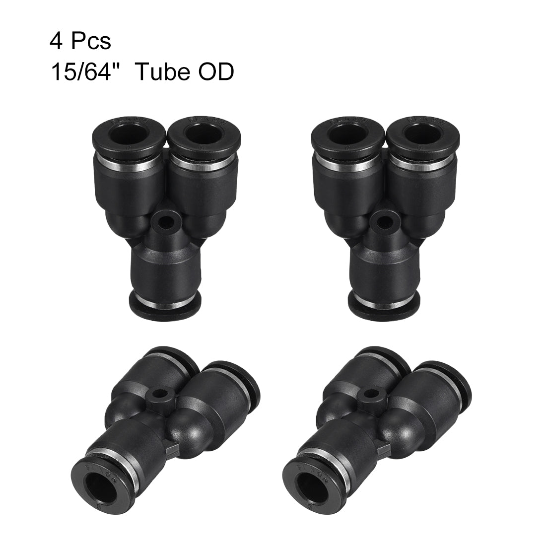 uxcell Uxcell 4pcs Push To Connect Fittings Y Type Tube Connect 6mm or 15/64" od Push Fit Fittings Tube Fittings Push Lock Black(6mm Y tee)