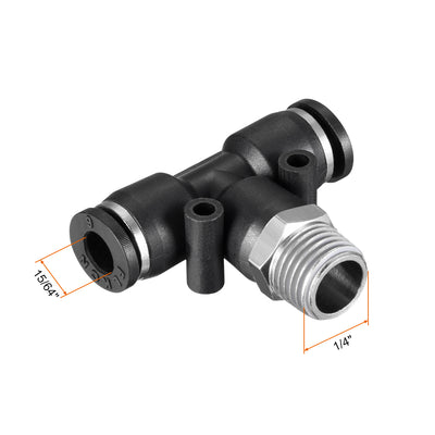Harfington Uxcell Push to Connect Fittings T Type Thread Tee Tube Connect 15/64" OD x 1/4" PT Male Thread Push Fit Fittings Tube Fittings Push Lock
