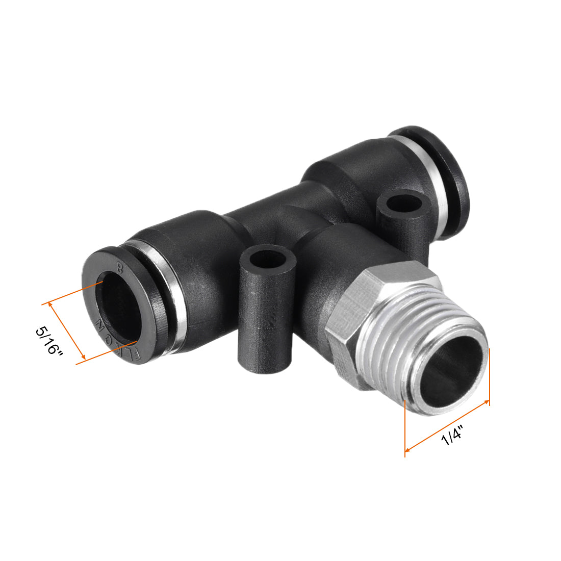 uxcell Uxcell Push To Connect Fittings T Type Thread Tee Tube Connect 5/16" OD x 1/4" G Male Thread Push Fit Fittings Tube Fittings Push Lock 2pcs