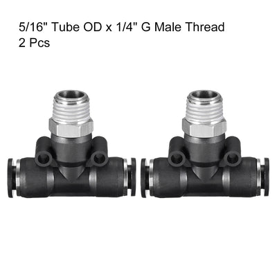 Harfington Uxcell Push To Connect Fittings T Type Thread Tee Tube Connect 5/16" OD x 1/4" G Male Thread Push Fit Fittings Tube Fittings Push Lock 2pcs