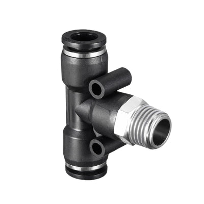 Harfington Uxcell Push To Connect Fittings T Type Thread Tee Tube Connect 5/16" OD x 1/4" G Male Thread Push Fit Fittings Tube Fittings Push Lock 2pcs