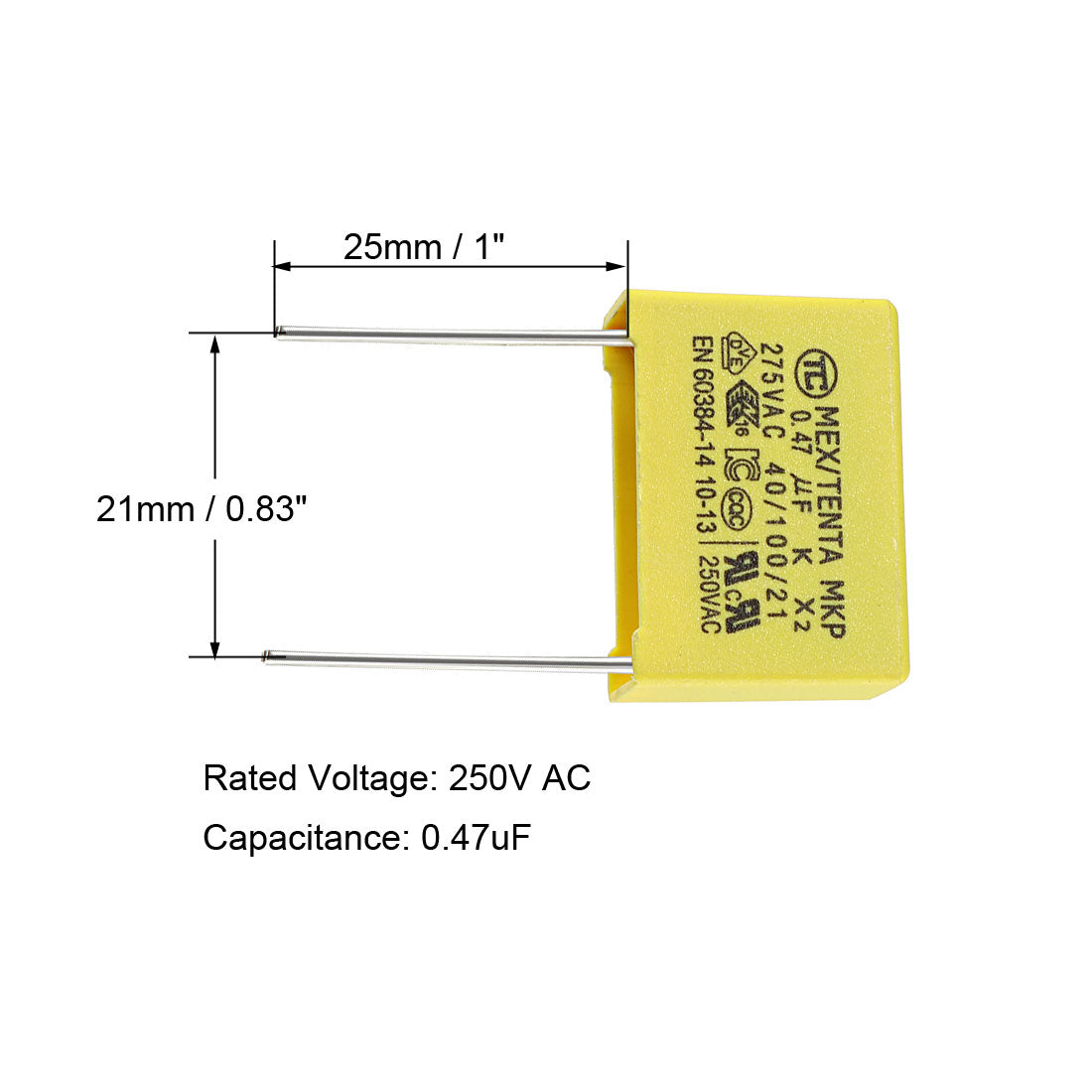 uxcell Uxcell Polypropylene Film Safety Capacitors 0.47uF 250VAC X2 MKP 5 Pcs