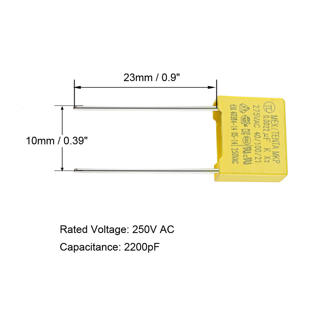 uxcell Uxcell Safety Capacitor Polypropylene Film 2200pF 275VAC X2 MKP 10 Pcs