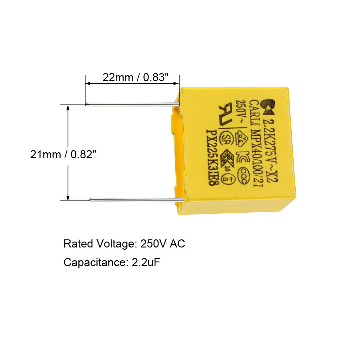 uxcell Uxcell Safety Capacitors Polypropylene Film 2.2uF 275VAC X2 MKP 5 Pcs