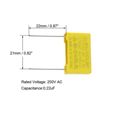 Harfington Uxcell Safety Capacitors Polypropylene Film 0.22uF 275VAC X2 MKP 21mm Pin Pitch 5 Pcs