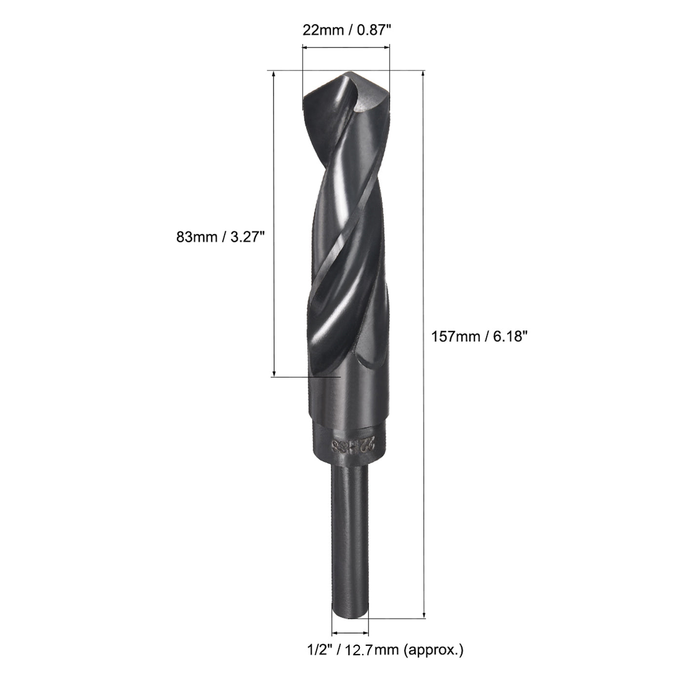 uxcell Uxcell 22mm Drill Bit HSS 9341 Black Oxide with 1/2 Inch Straight Reduced Shank
