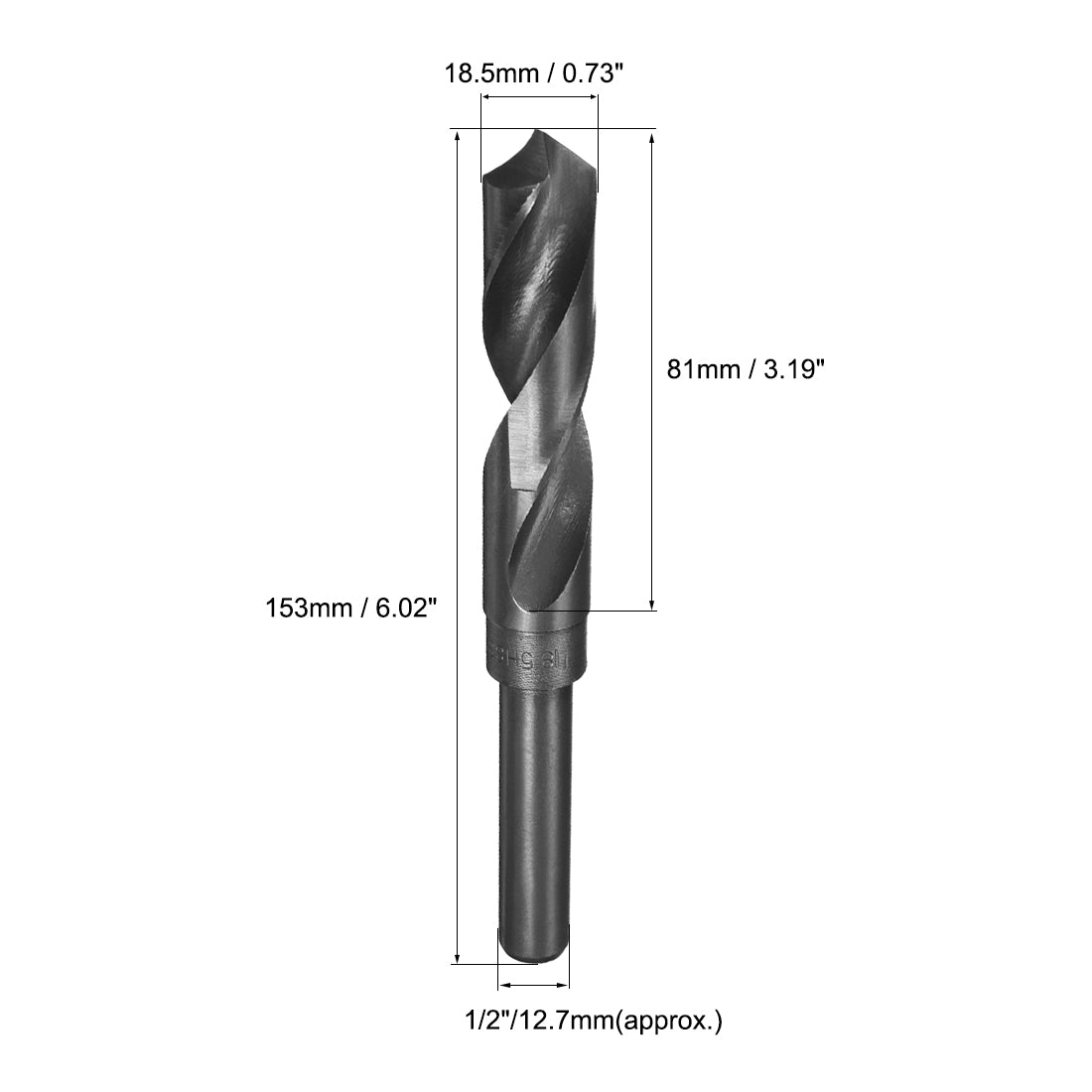 uxcell Uxcell 18.5mm Drill Bit HSS 9341 Black Oxide with 1/2 Inch Straight Reduced Shank