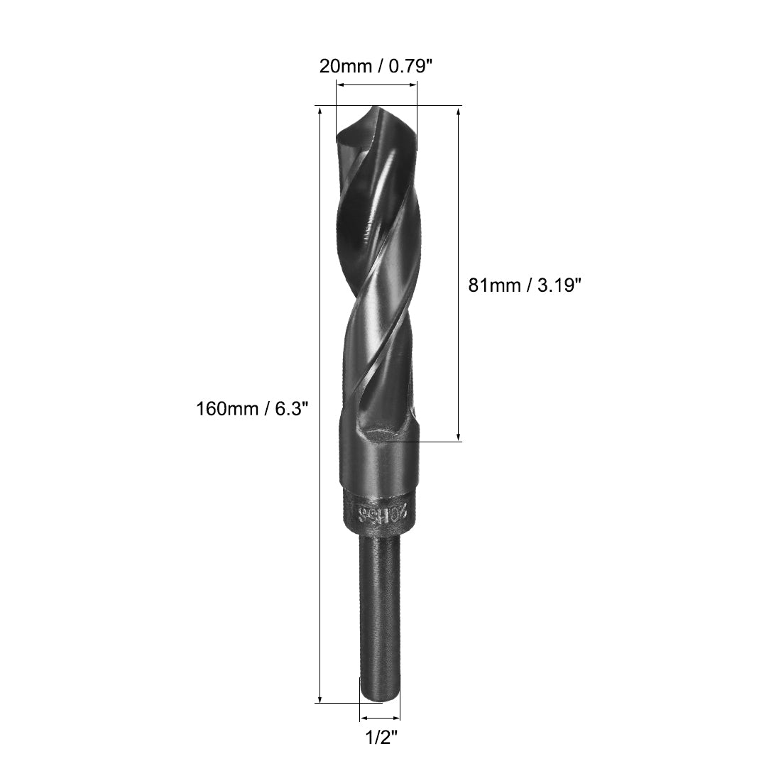 uxcell Uxcell 20mm Drill Bit HSS 9341 Black Oxide with 1/2 Inch Straight Reduced Shank