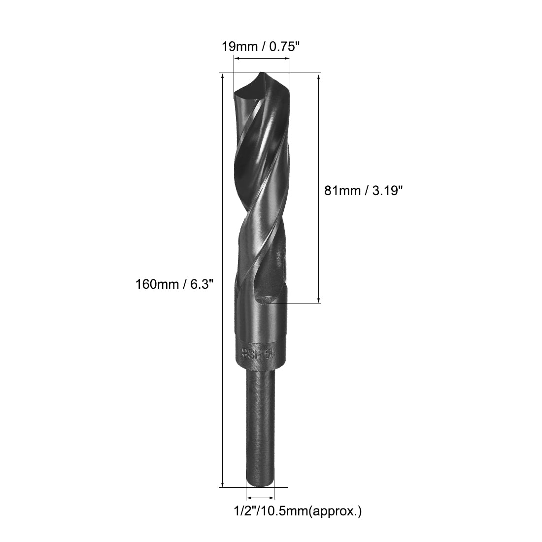 uxcell Uxcell 19mm Drill Bit HSS 9341 Black Oxide with 1/2 Inch Straight Reduced Shank