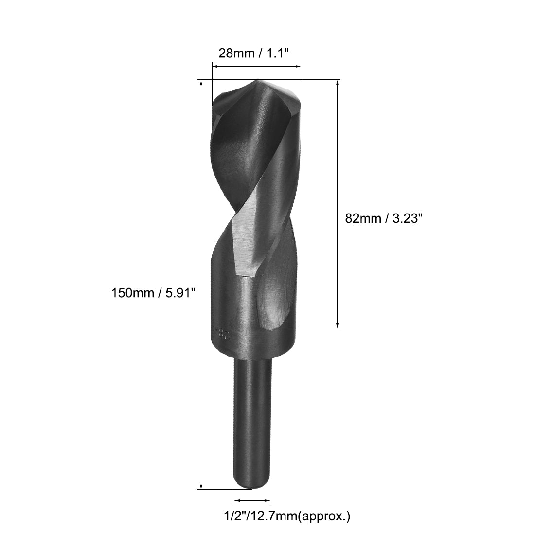 uxcell Uxcell 28mm Drill Bit HSS 9341 Black Oxide with 1/2 Inch Straight Reduced Shank