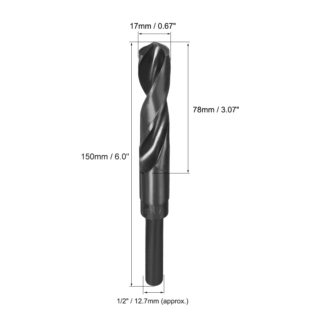 uxcell Uxcell 17mm Drill Bit HSS 9341 Black Oxide with 1/2 Inch Straight Reduced Shank