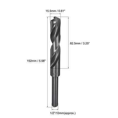 Harfington Uxcell 15.5mm Drill Bit HSS 9341 Black Oxide with 1/2 Inch Straight Reduced Shank