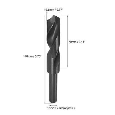 Harfington Uxcell 19.5mm Drill Bit HSS 9341 Black Oxide with 1/2 Inch Straight Reduced Shank