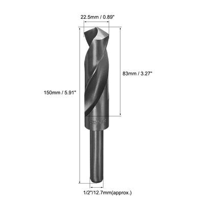 Harfington Uxcell 22.5mm Drill Bit HSS 9341 Black Oxide with 1/2 Inch Straight Reduced Shank