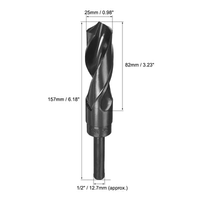 Harfington Uxcell 25mm Drill Bit HSS 9341 Black Oxide with 1/2 Inch Straight Reduced Shank