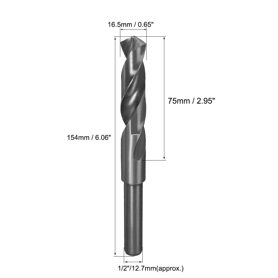 uxcell Uxcell 16.5mm Drill Bit HSS 9341 Black Oxide with 1/2 Inch Straight Reduced Shank