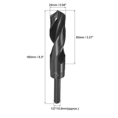 Harfington Uxcell 24mm Drill Bit HSS 9341 Black Oxide with 1/2 Inch Straight Reduced Shank
