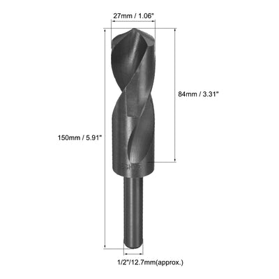Harfington Uxcell 27mm Drill Bit HSS 9341 Black Oxide with 1/2 Inch Straight Reduced Shank