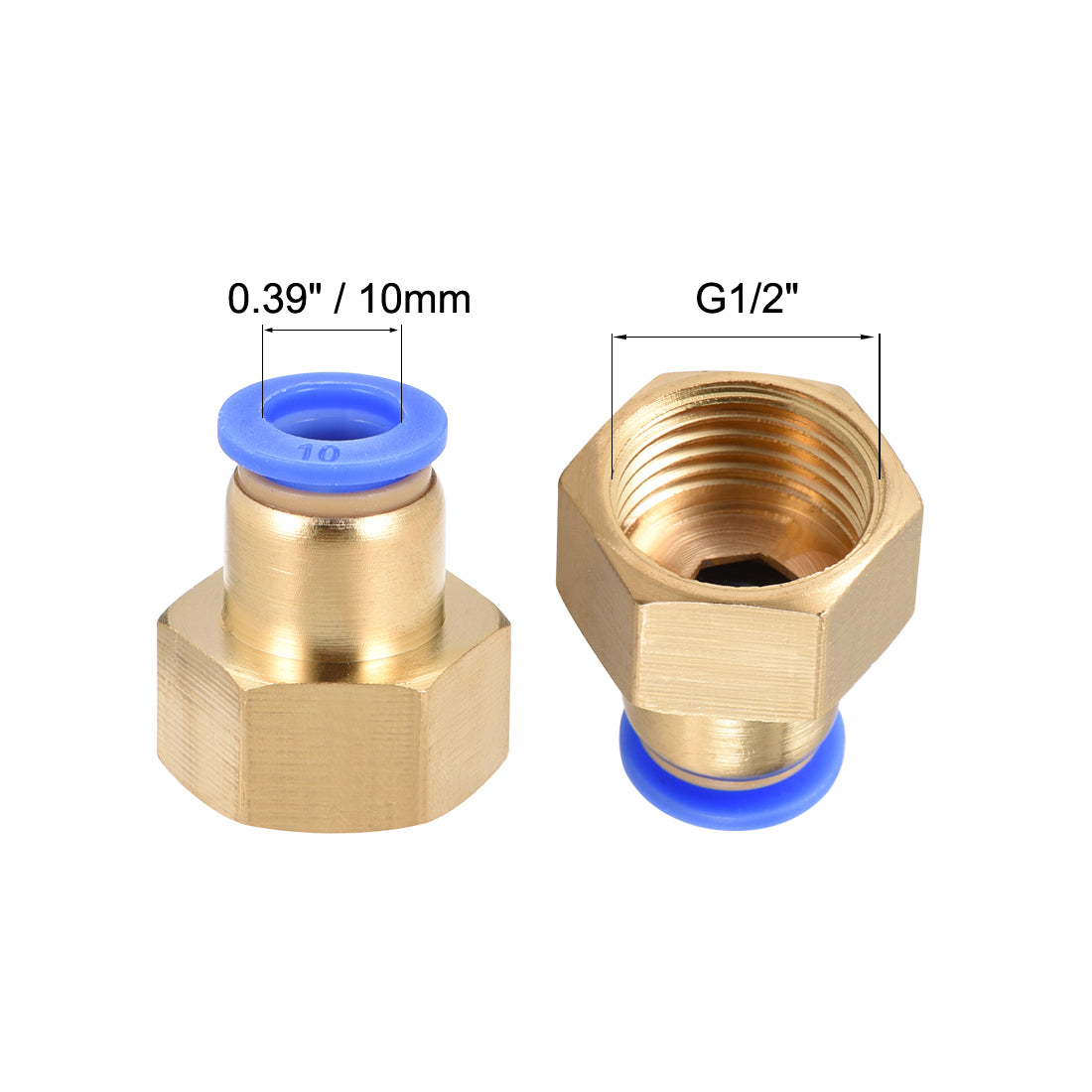 uxcell Uxcell Push to Connect Tube Fitting Adapter 10mm OD x G1/2" Female 2pcs