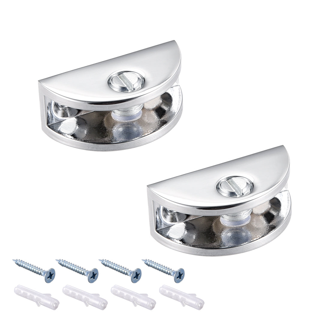 uxcell Uxcell Glass Shelf Brackets Zinc Alloy Clip Half Round for 3-8mm Thickness 2pcs