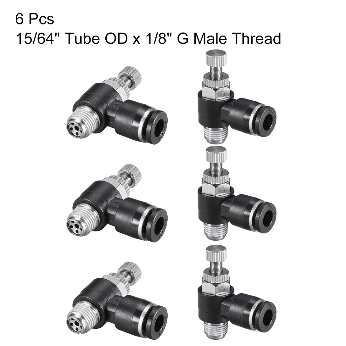uxcell Uxcell Push-to-Connect Air Flow Control Valve, Elbow, 15/64" Tube OD x 1/8" G  Male Thread Speed controller Valve Tube fitting Black,6pcs