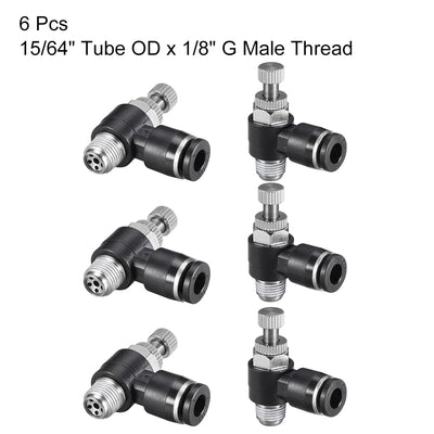 Harfington Uxcell Push-to-Connect Air Flow Control Valve, Elbow, 15/64" Tube OD x 1/8" G  Male Thread Speed controller Valve Tube fitting Black,6pcs