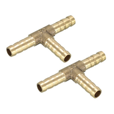 Harfington Uxcell 6mm Brass Tee Barb Hose Fitting T 3 Way Connector Joiner 2pcs