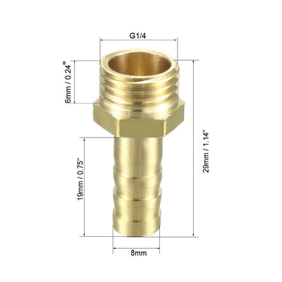 Harfington Uxcell Brass Barb Hose Fitting Connector Adapter 8mm Barbed x G1/4 Male Pipe