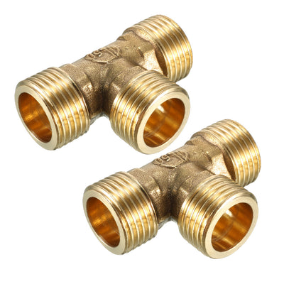 Harfington Uxcell Brass Tee Pipe Fitting 1/2 PT Male Thread T Shaped Connector Coupler 2pcs