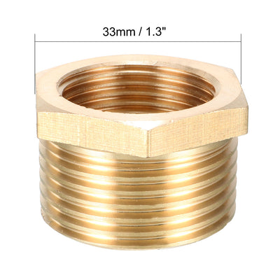 Harfington Uxcell Brass Threaded Pipe Fitting G1 Male x G3/4 Female Hex Bushing Adapter 4pcs