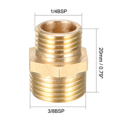 Harfington Uxcell Brass Pipe Fitting Reducing Hex Bushing 3/8 BSP Male x 1/4 BSP Male Adapter