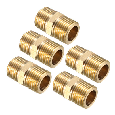 Harfington Uxcell Brass Pipe Fitting Hex Bushing 1/2 BSP Male x 1/2 BSP Male Thread Connector 5pcs