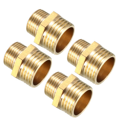 Harfington Uxcell Brass Pipe Fitting Reducing Hex Bushing G1/2 Male x G3/8 Male Adapter 4pcs