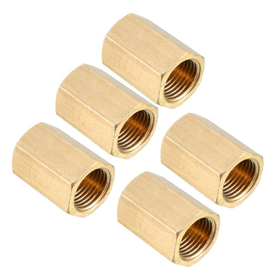 Harfington Uxcell Brass Pipe Fitting Coupling, 1/8 PT Female Thread Straight Hex Rod Adapter 5pcs