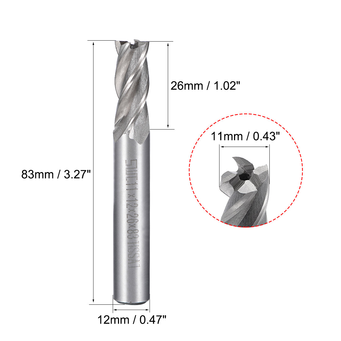 uxcell Uxcell High Speed Steel HSS-AL 4 Flute Straight End Mill Cutter CNC Router Bits, 11 x 12 x 26mm