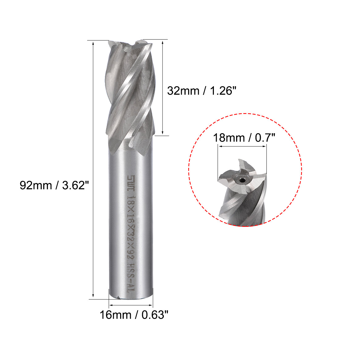 uxcell Uxcell High Speed Steel HSS-AL 4 Flute Straight End Mill Cutter CNC Router Bits, 18 x 16 x 32mm