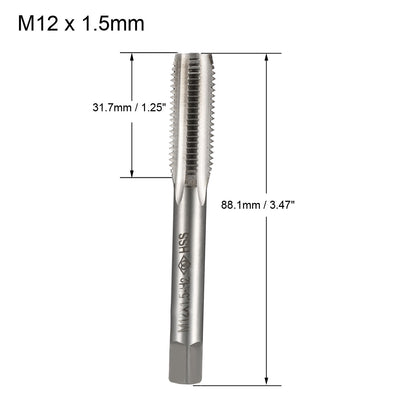 Harfington Uxcell Metric Tap M12x1.5mm Pitch H2 Right Hand Thread Plug HSS Uncoated (Bright) for Threading Machine Electric Drill DIY