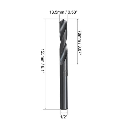 Harfington Uxcell Reduced Shank Drill Bit 13.5mm HSS 6542 Black Oxide with 1/2 Inch Straight Shank