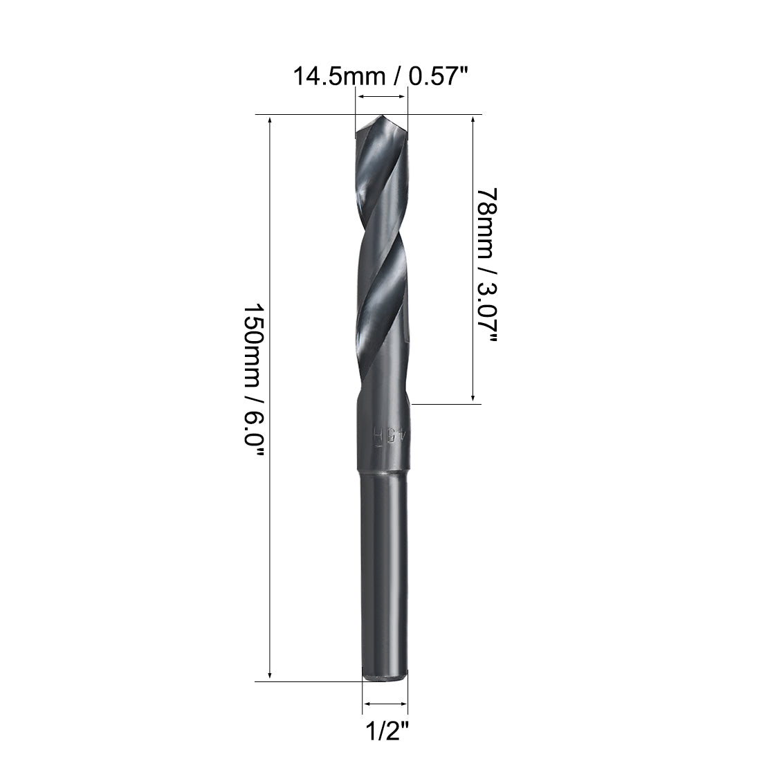 uxcell Uxcell Reduced Shank Drill Bit 14.5mm HSS 6542 Black Oxide with 1/2 Inch Straight Shank