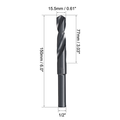 Harfington Uxcell Reduced Shank Drill Bit 15.5mm HSS 6542 Black Oxide with 1/2 Inch Straight Shank