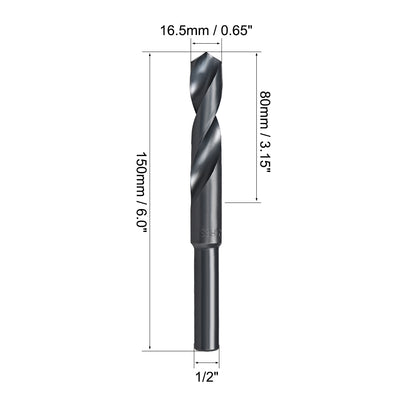 Harfington Uxcell Reduced Shank Drill Bit 16.5mm HSS 6542 Black Oxide with 1/2 Inch Straight Shank