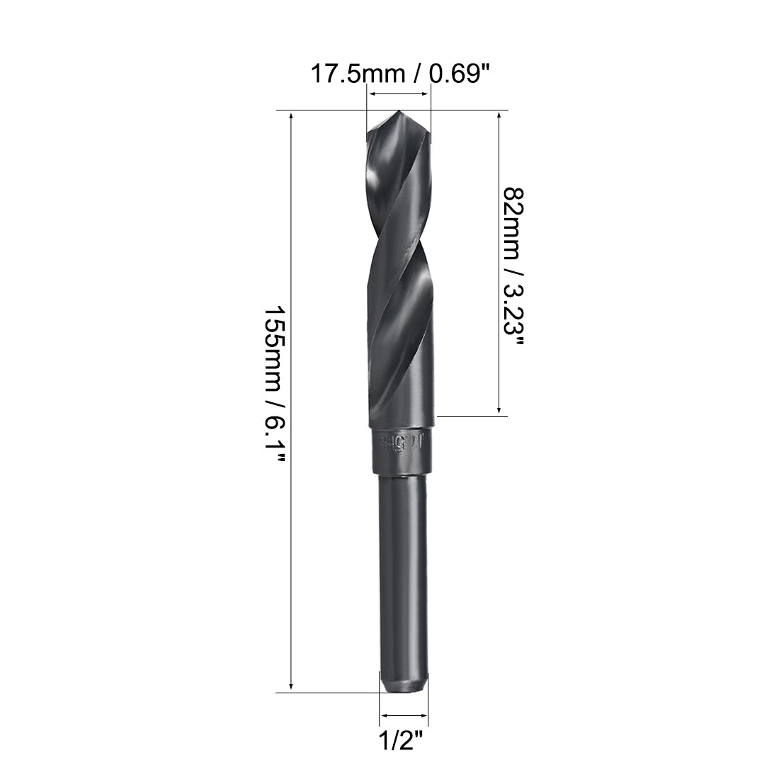 uxcell Uxcell Reduced Shank Drill Bit 17.5mm HSS 6542 Black Oxide with 1/2 Inch Straight Shank