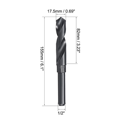 Harfington Uxcell Reduced Shank Drill Bit 17.5mm HSS 6542 Black Oxide with 1/2 Inch Straight Shank