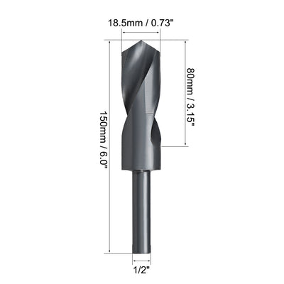 Harfington Uxcell Reduced Shank Drill Bit 18.5mm HSS 6542 Black Oxide with 1/2 Inch Straight Shank